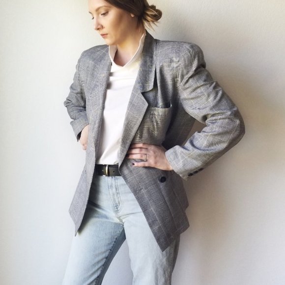 Dior Jackets & Blazers - Christian Dior 80's Gray Plaid Blazer Vintage 12